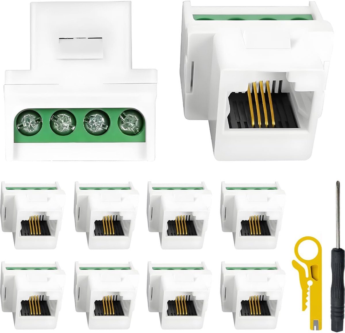RJ11 schroefbus CAT3 telefoon keystone jack, RJ11 verlengpaneel montage adapter 6P4C bus naar 4pin schroefaansluiting breakoutboard - 10 stuks