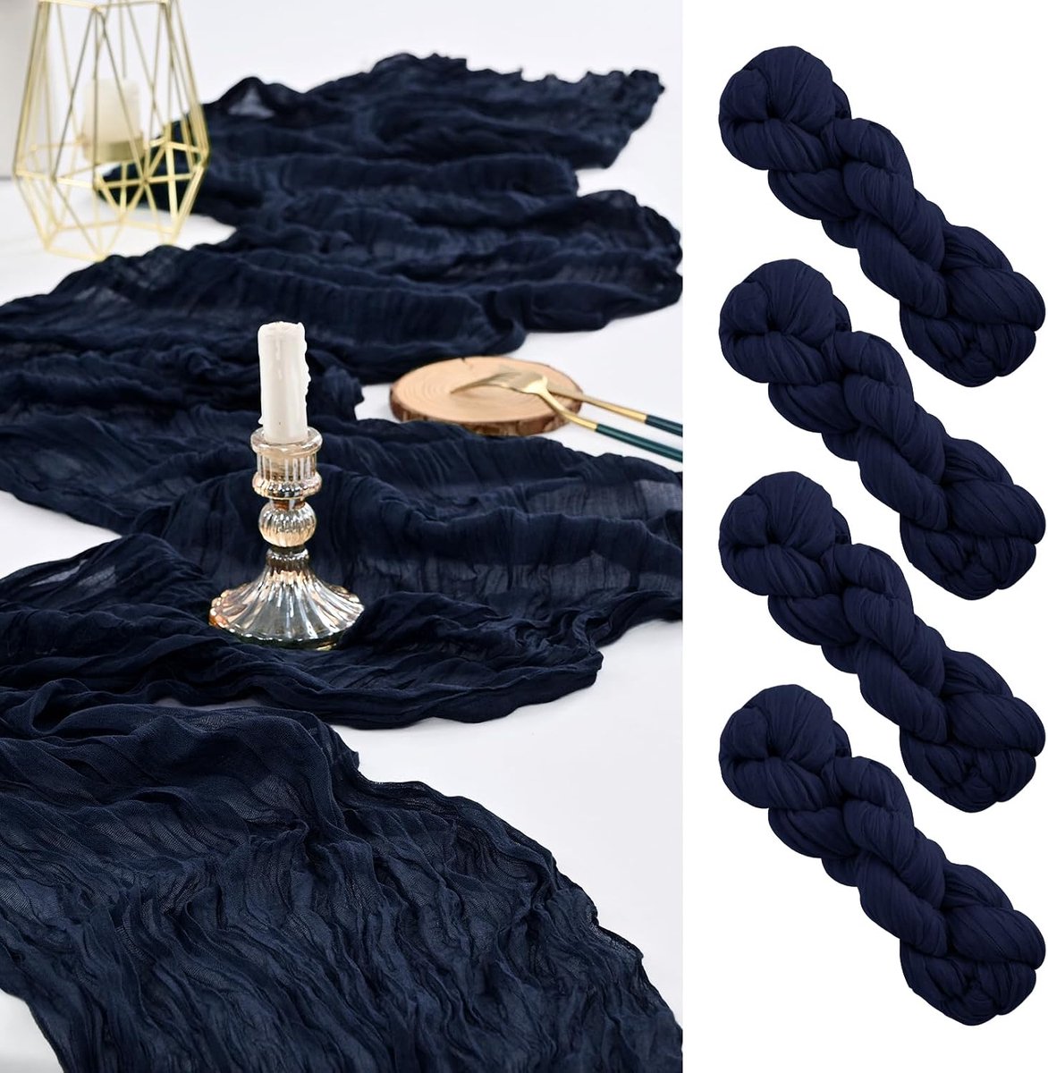 Set van 4 marineblauwe kaasdoek, tafelloper van 55 x 300 cm