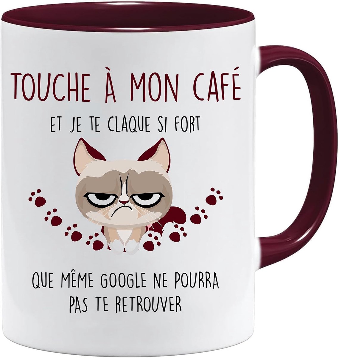 Cadeau voor collega's, raakt mijn koffie aan en ik slaat je | mok cadeau voor collega op het werk | cadeau-idee voor collega humoristische mok (bordeaux)