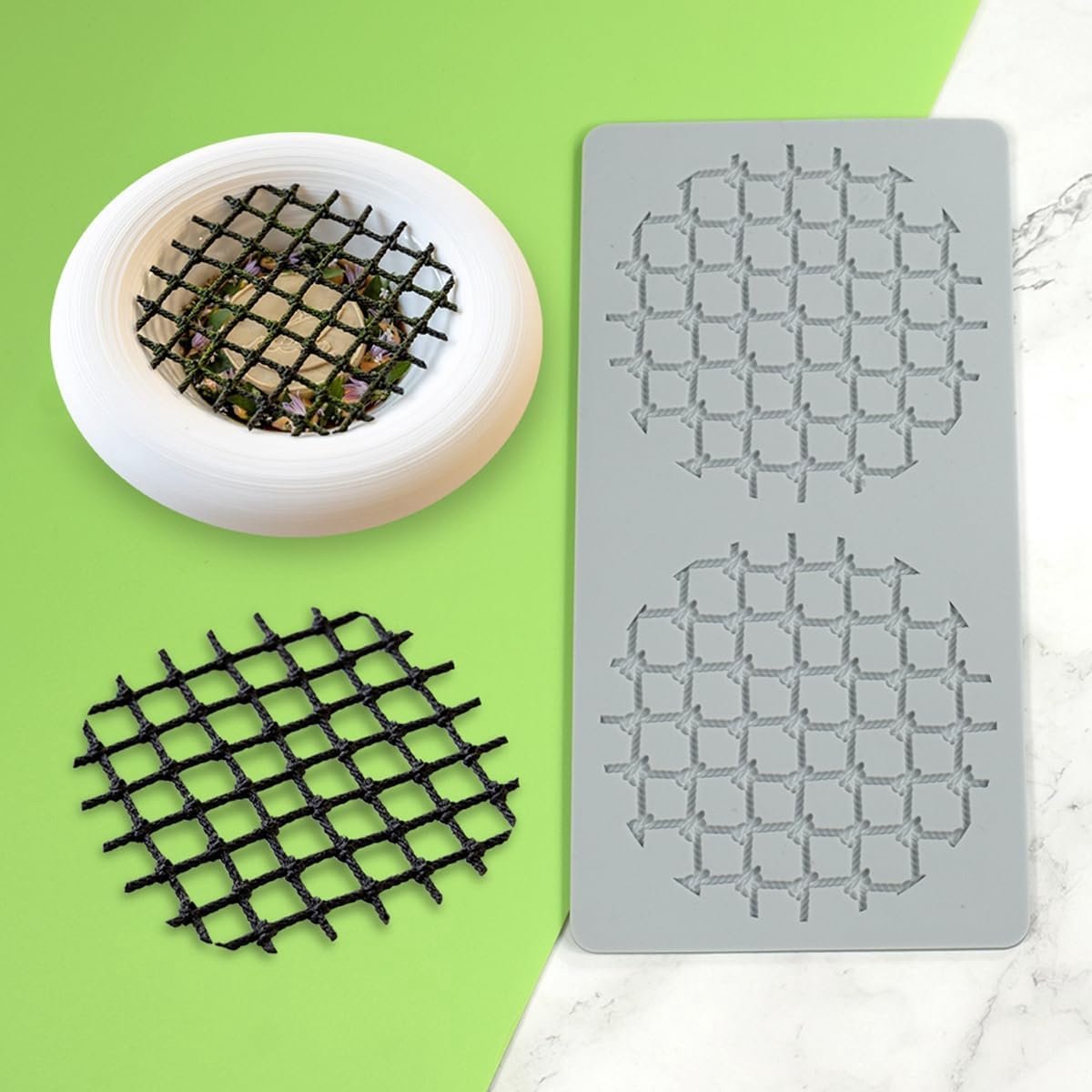 Bloem Hol Kant Mold Decorating Mallen Cake Siliconen Mal voor Fondant Bruidstaart Decoreren Bakken Mallen (D_ Ronde Visnet)