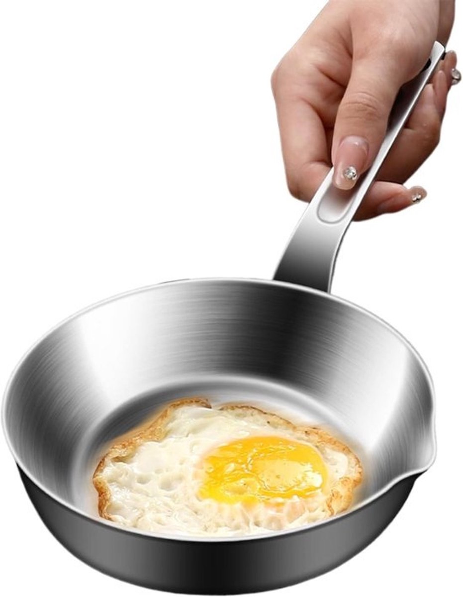 Eierpan Roestvrijstaal - Ontbijt Pan - Ontbijt Bereiden - Spatvrij Kookontwerp - Compact Formaat - Zilver