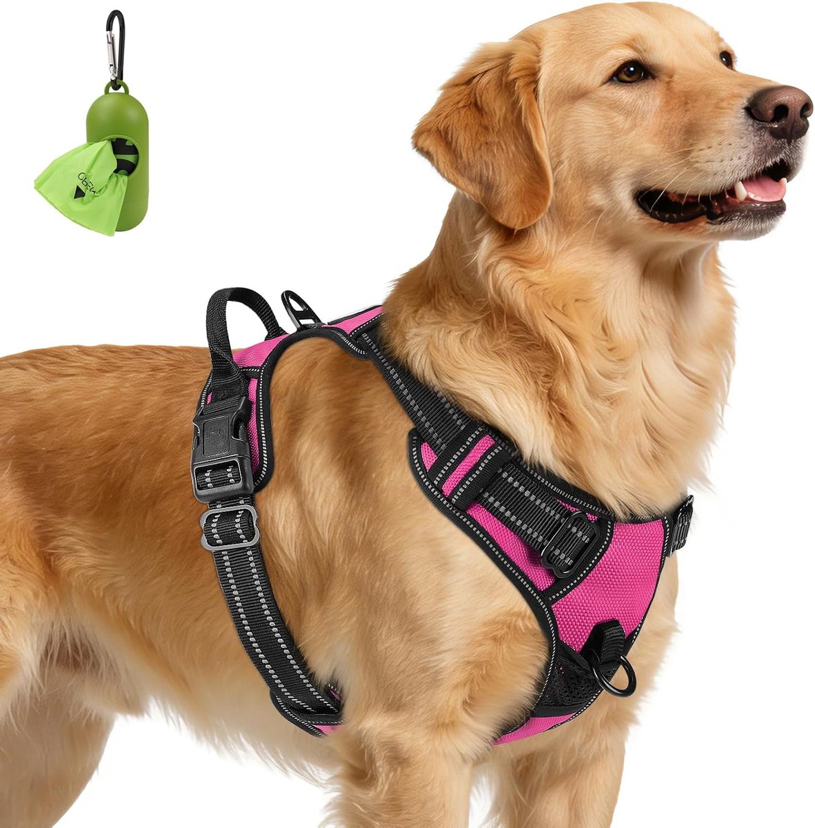 Hondentuig Grote Hond Anti-Trek Tuig voor Honden met 2 Riemclips, Verstelbaar Zacht Gevoerd Hondentuig Reflecterend met Gemakkelijke Controle Handgreep voor Wandelen en Trainen, Felroze, XL