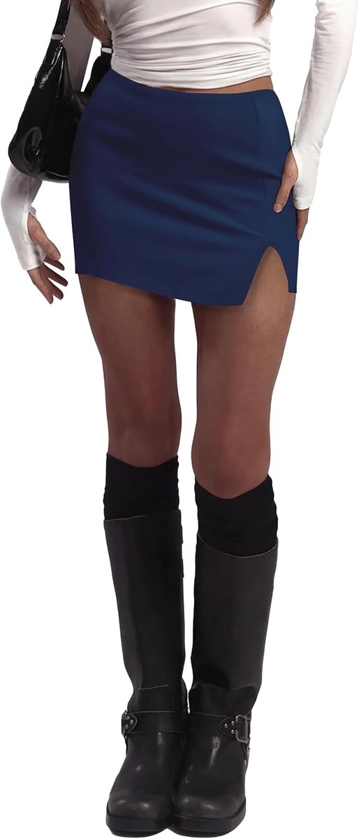 Minirok voor dames, halfhoge taille, rekbare afslankende kokerrokken met korte split aan de zijkant casual dagelijkse outfits voor de zomer
