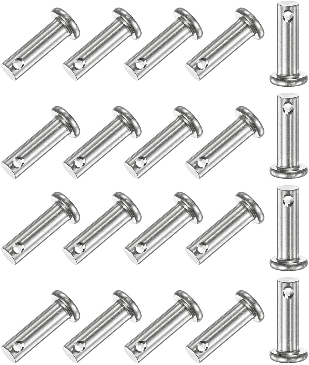 20 stuks vorkpennen met enkel gat, M6 x 20 mm, platte koppennen van roestvrij staal 304, herbruikbare verbindingsscharnierpennen