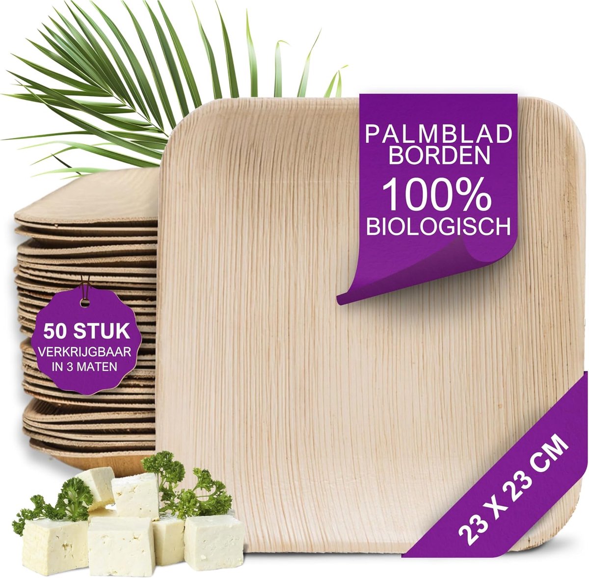 Palmblad Borden – 50x Vierkant Bord 23x23cm - Composteerbaar Eersteklas Wegwerp Servies - Wegwerpbord - vergelijkbaar met Bamboe Bordjes