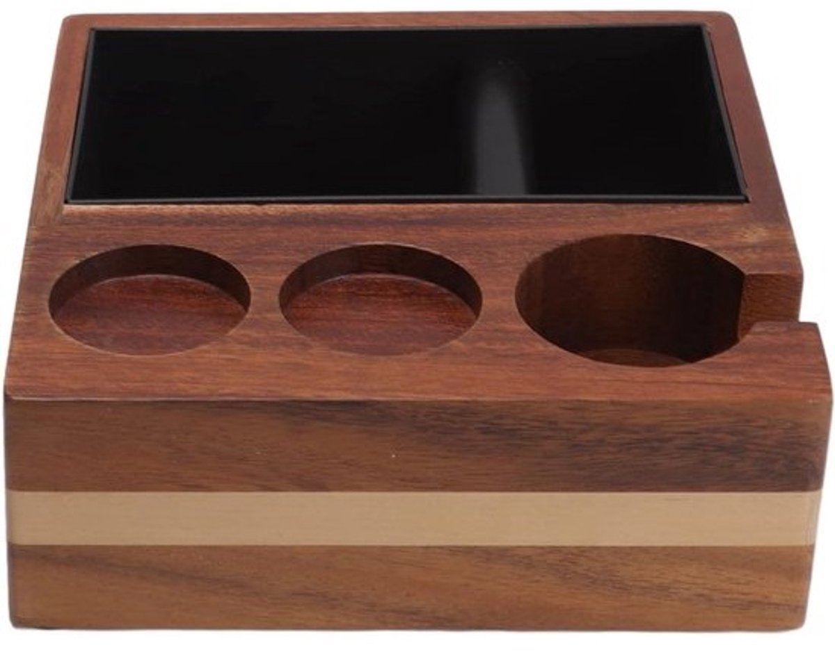 Houten Koffiebeker Houder - Espresso Accessoire - Koffie Bereiding - 4-in-1 Ontwerp - 24x24x9 cm - Houtkleur