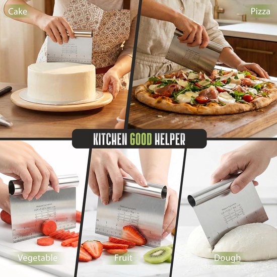 deegschraperset, 5-delig, 3 stuks deegsnijder met meetschaal (15/20/25 cm), deegkaart, siliconen deegspatel en oliekwast, bakgerei voor brood, pizza en cake — afbeelding 5