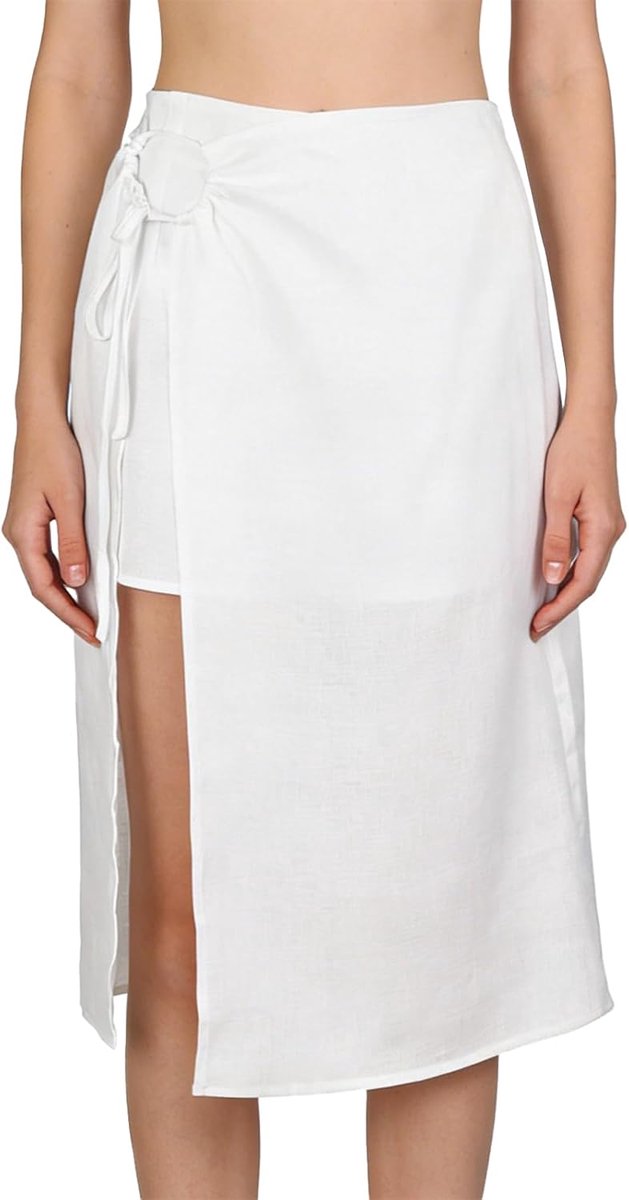 Rokken dames zomer linnen midi rok knielange zomerrok elastische taille wikkelrok A-lijn midi-rok elegante casual vrouwen strand rokken