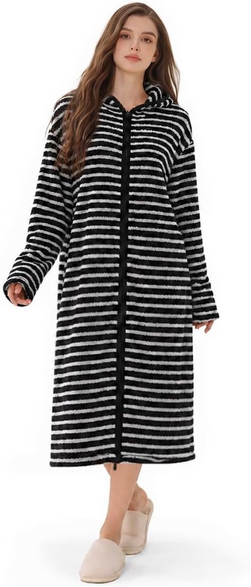 Damesochtendjas met capuchon en ritssluiting, van koraalfleece, zacht, warm, huiskleding, nachtthermo, cadeau voor de winter