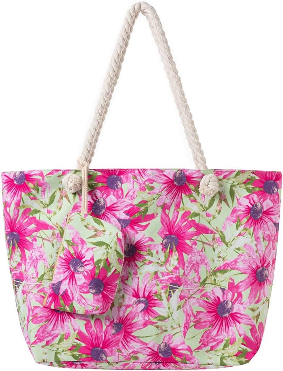 Axy Badtas XXL familie strandtas dames met bloemenpatroon shopper dames strandtas met ritssluiting modieus opvouwbaar