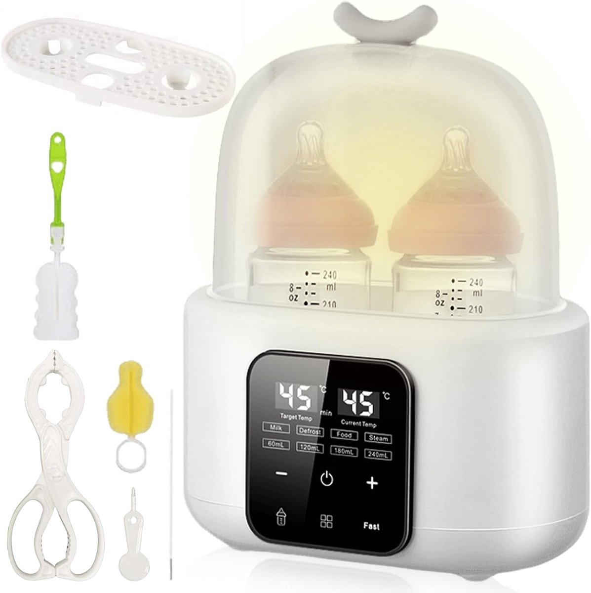 Flessenverwarmer voor baby's, 6-in-1 met temperatuurregeling, sterilisator voor babyflessen, snelle babyvoeding verwarming en ontdooien, melkwarmer met digitaal display, voor flessen onderweg en thuis