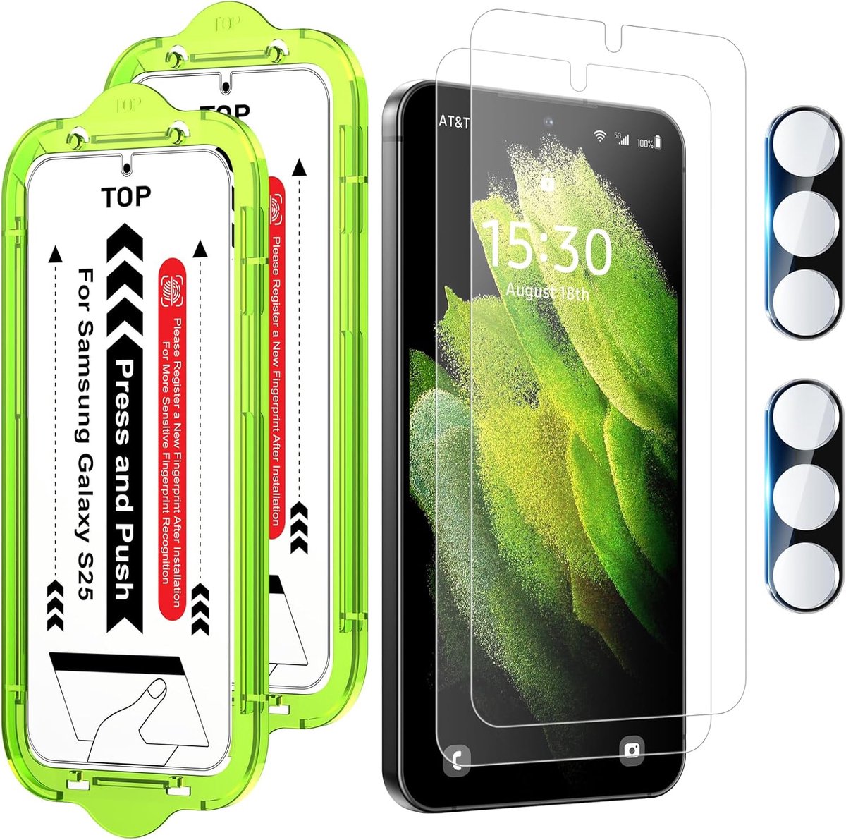 Matte Screenprotector voor Samsung Galaxy S25 6,2 inch, 2 stuks Anti Glans Anti-vingerafdruk 7H PET Film Schermbeschermer + 2 stuks Camera Lens Beschermer, Vingerafdruk ID Compatibel