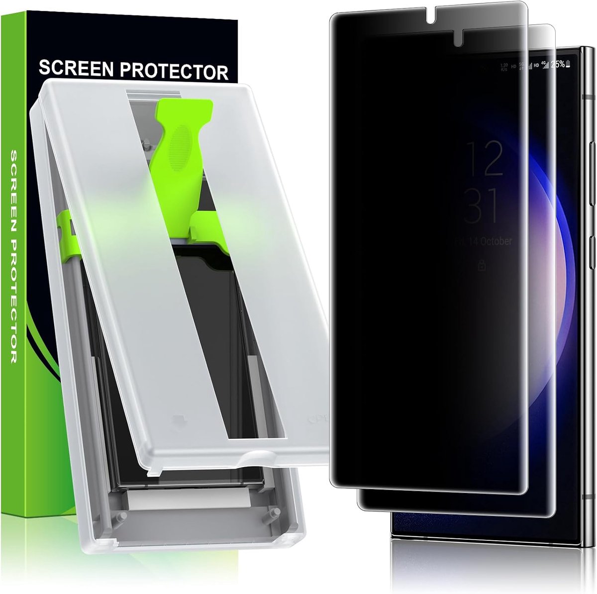 Inkijkbescherming voor Samsung Galaxy S22 Ultra/S23 Ultra, privacyfolie, vingerafdruk-ID compatibel, 7H Privacy Screen Protector (auto-installatie), 2 stuks