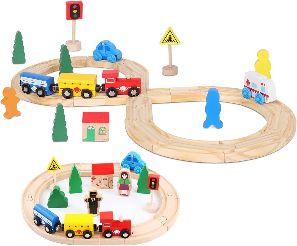 & Brio Houten treinset, compatibel met houten rails, 33-delig, voor meisjes en jongens van 3-6 jaar