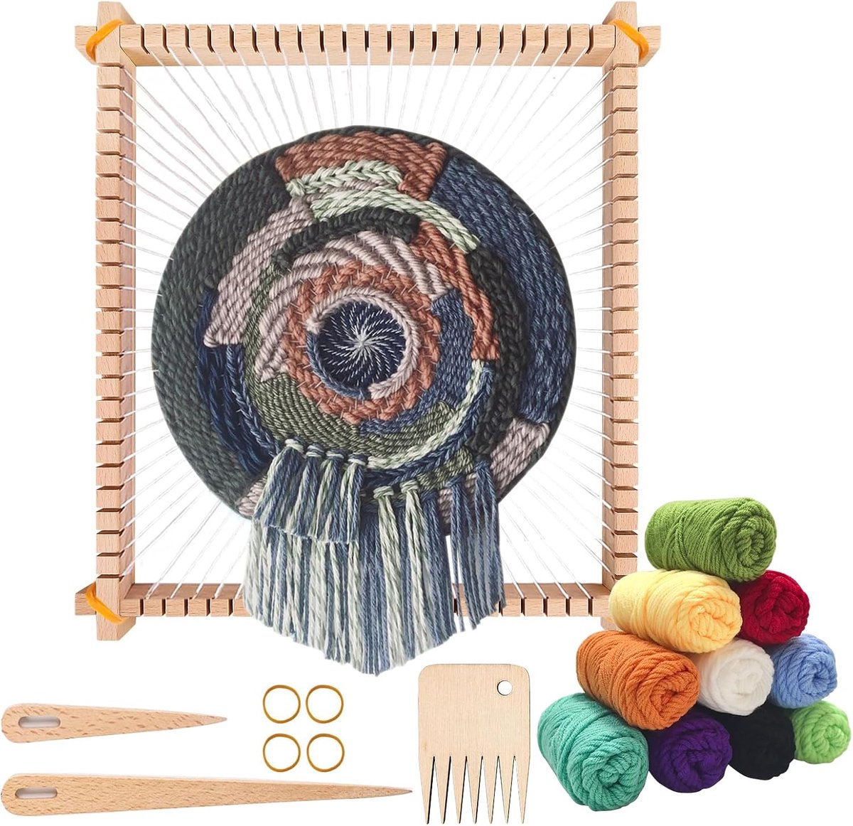 Weefframe voor kinderen, houten weefstoelset, weven voor kinderen van 4 tot 12 jaar, een perfect schoolweefframe voor scholieren en beginners, bevat genoeg garen om te breien
