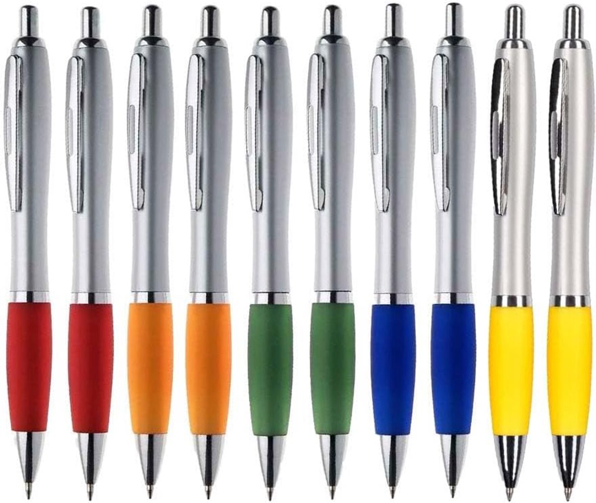 Balpennenset David 10 stuks verpakking grote vulling blauwe pennen vele kleuren