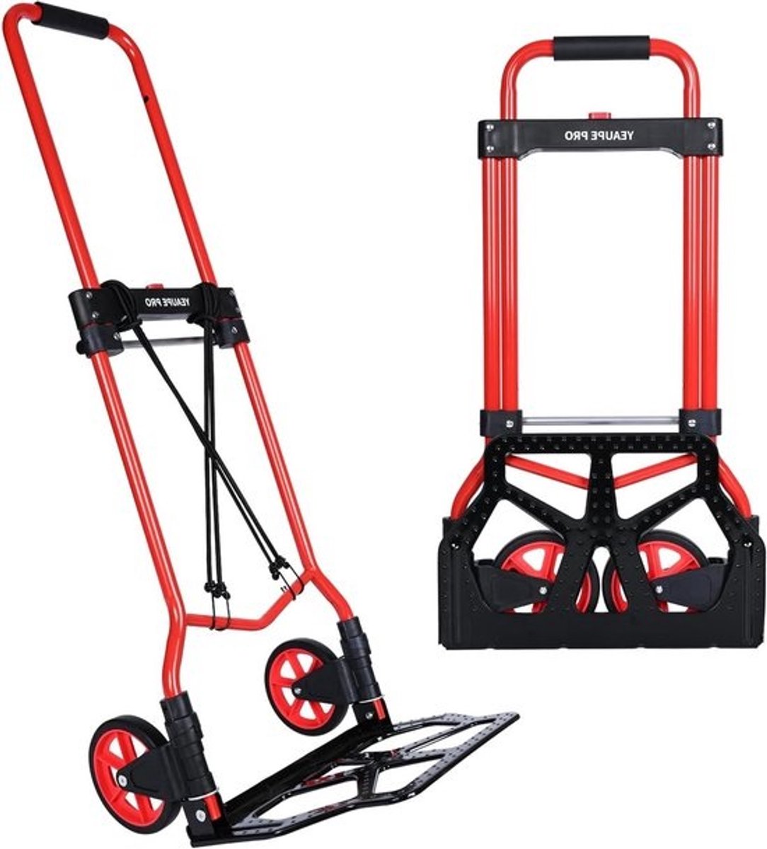 Opvouwbare Trolley - Handwagen Steekwagen - Materiaal Transport - In hoogte verstelbaar - 50 kg Draagvermogen - Rood