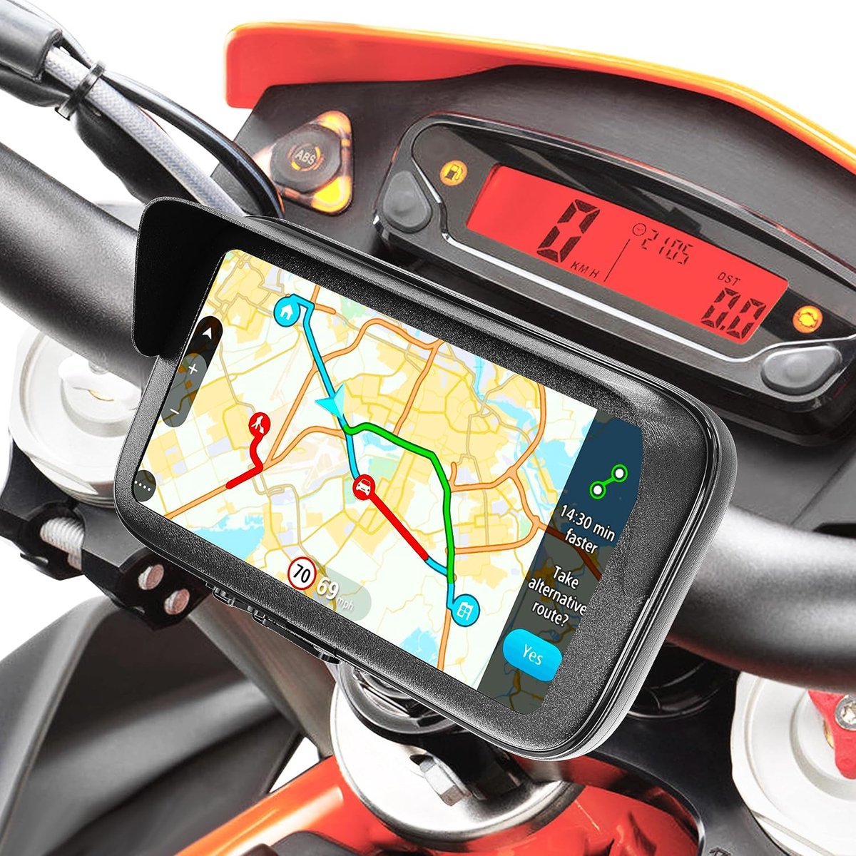 Telefoonhouder voor motorfiets, fiets, waterdicht, met niet-verblindend vizier, geschikt voor smartphones tot 7,5 inch, bevestiging op het stuur, onbreekbaar, met dubbele schroef
