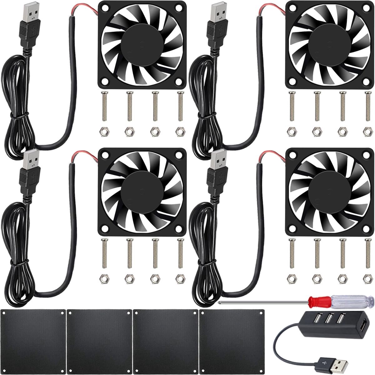 4 stuks 60 mm x 10 mm 6010 USB borstelloze DC 5 V 3300 rpm ventilator met accessoires, voor doe-het-zelf/test/3D-printer/pc/DVR/CPU/kleine huishoudelijke apparaten