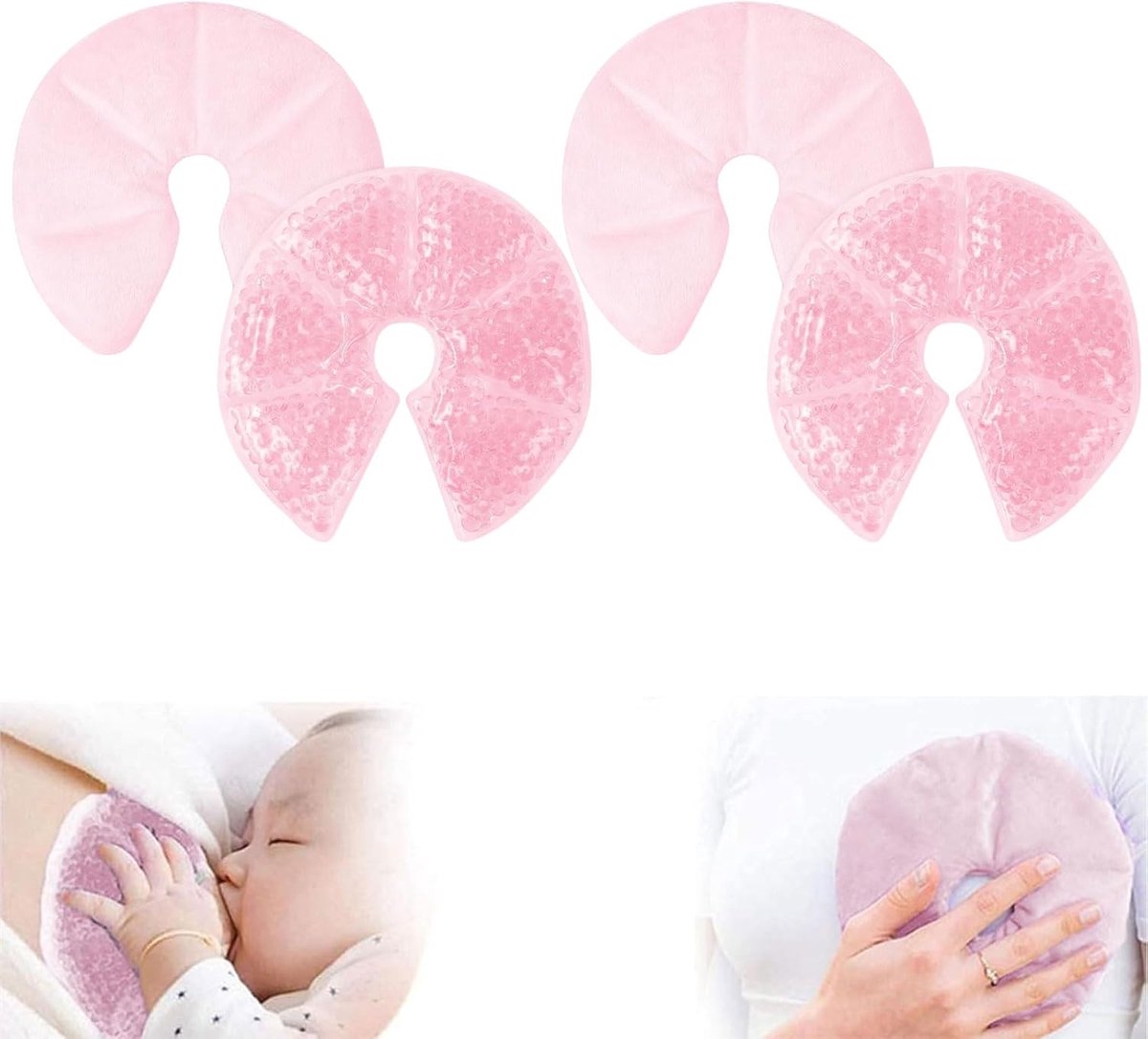 3-in-1 grote koelpads voor borstvoeding, 2 stuks borstvoeding geven, koelpads en warmtekussens voor de borst, borsttherapie, zachte stof rug fleece, koelpads borst (roze)