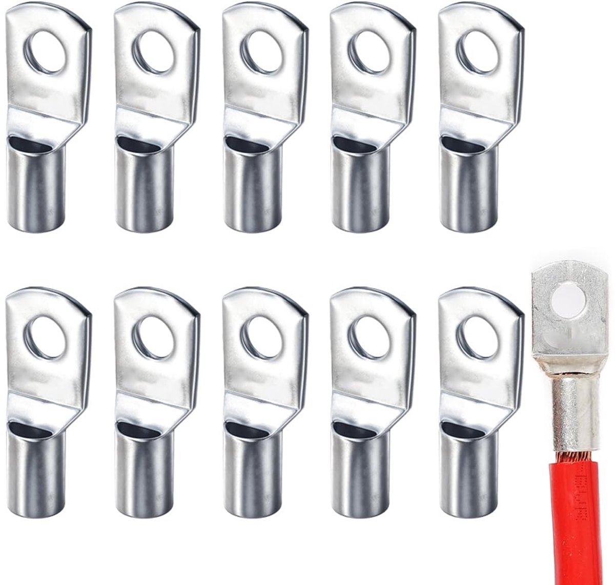 10 stuks, M10, Sc16-10, niet-geïsoleerde buisklemmen van koper, voor kabel, batterij, verdeeldoos, zilver