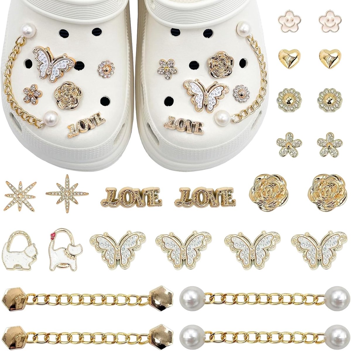 Bedels voor klompen schoenen glanzende bloem vlinder parel charme klomp sandalen decoraties doe-het-zelf sandalen accessoires voor vrouwen meisjes verjaardag kerstfeest