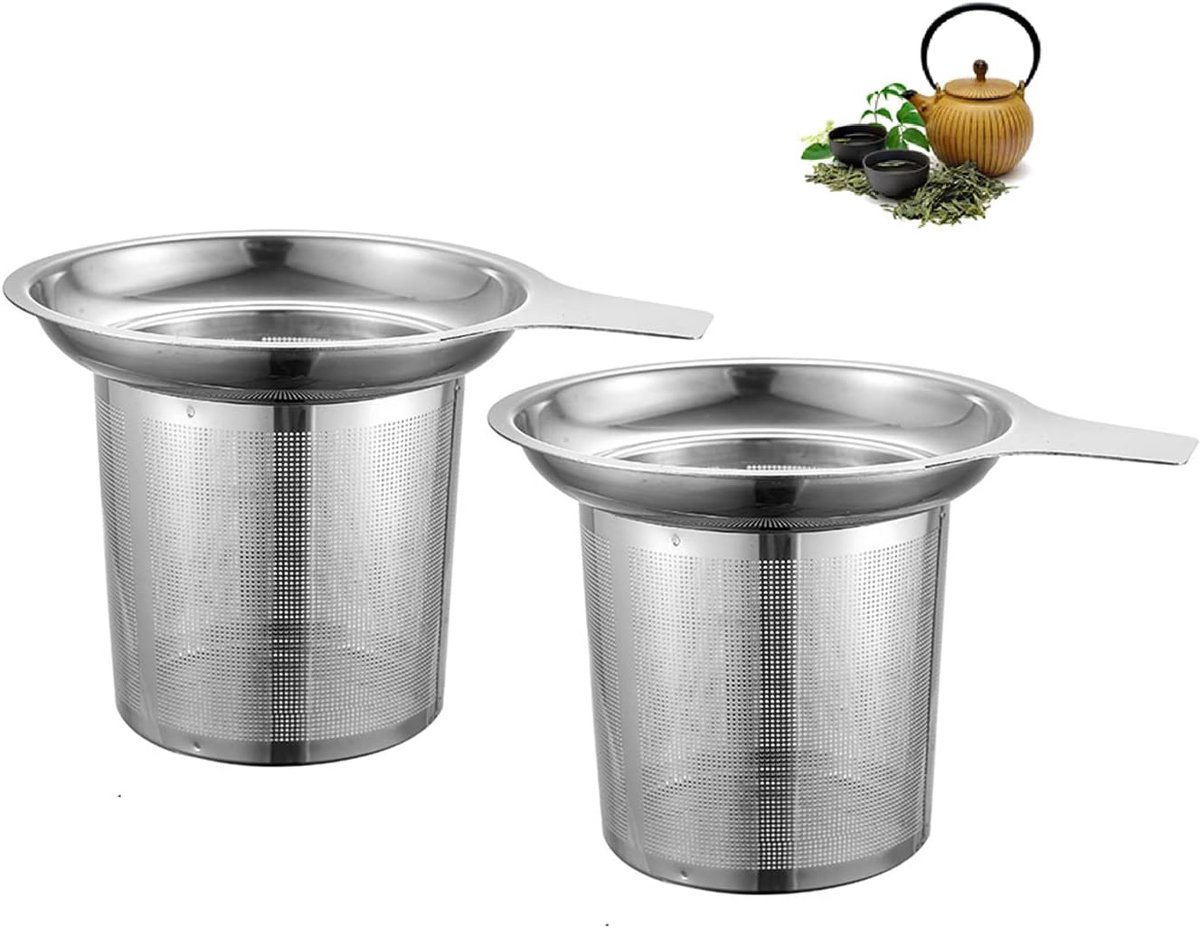 Dailygoods- Theezeef - 2 Stuks - Roestvrij Staal - Fijnmazig - Theefilter - Geschikt voor Theekopjes/Theepotten - Handvat