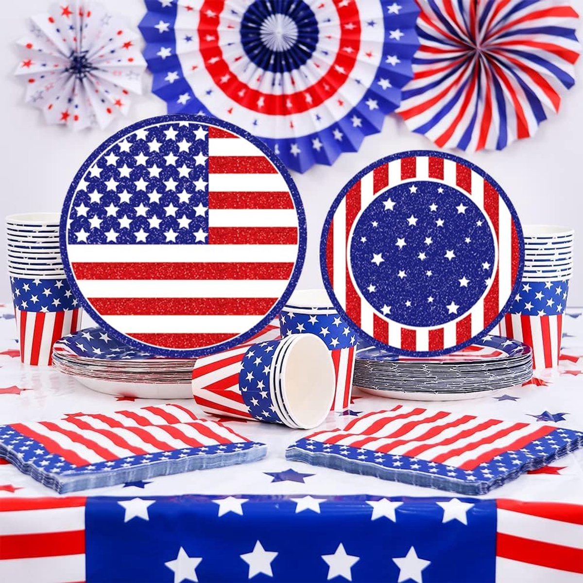 16 gasten, USA 4 juli, Amerikaanse partyserviesset voor GAmerika Party, USA party, BBQ, papieren artikelen, decoratie