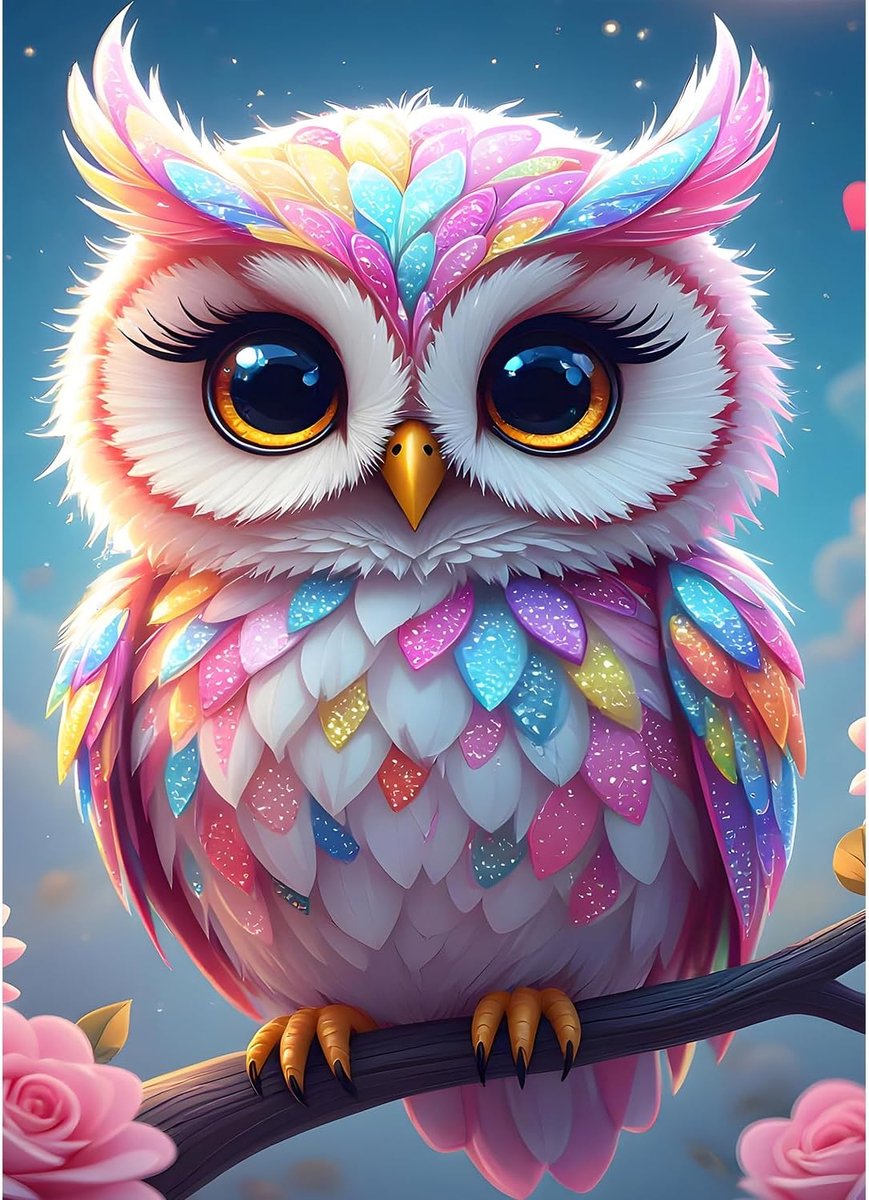 Colorful Owl Diamond Painting Kits, 5D Luxury Diamond Painting for Adults Beginners Cute Owl Diamond Embroidery DIY Full Drill Cartoon Diamonds Art Home Wall Decoration 30x40 cm