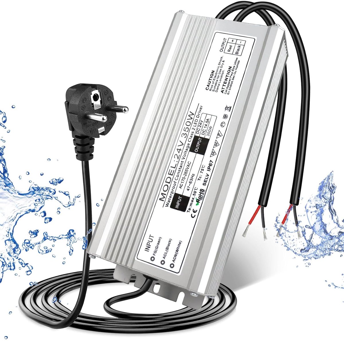 transformator 24V 350W IP67, outdoor waterdichte transformator met stekker