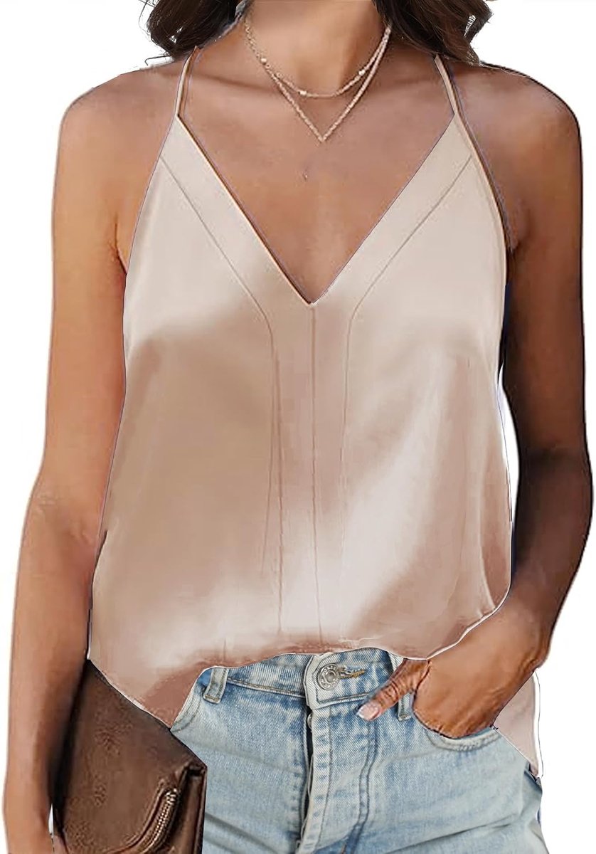 V-hals zijden tanktop mouwloze jurk dunne bandjes zomer casual tanktop T-shirt tops