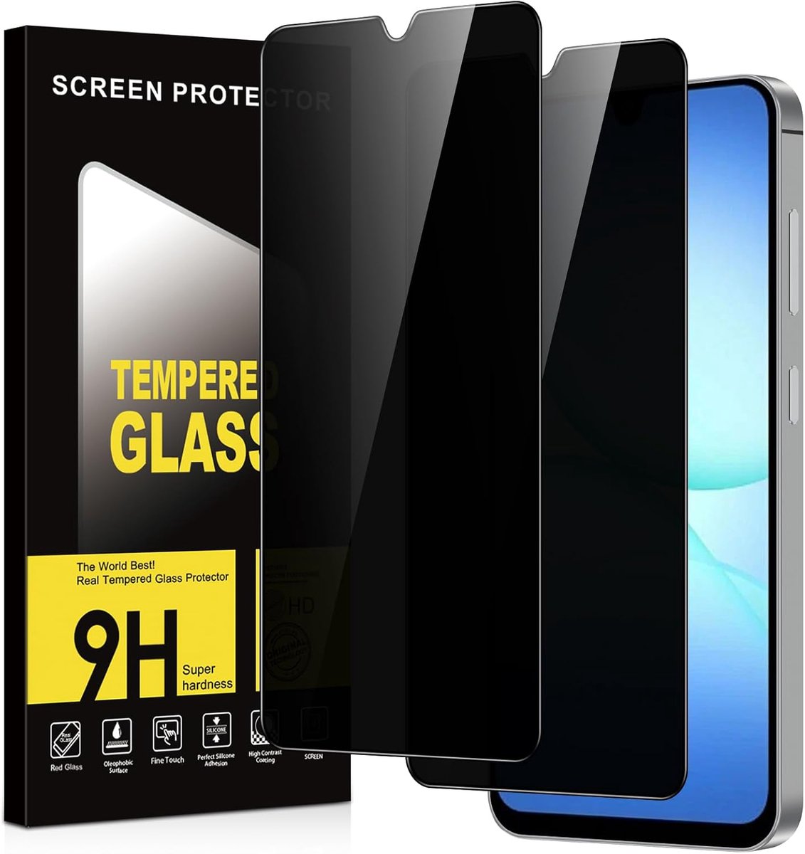 Displaybeschermfolie voor Samsung Galaxy A17, gehard glas, hardheid 9H, anti-spy displaybescherming, krasbestendig, luchtbelvrij, anti-spion, veiligheidsglas, 2 stuks