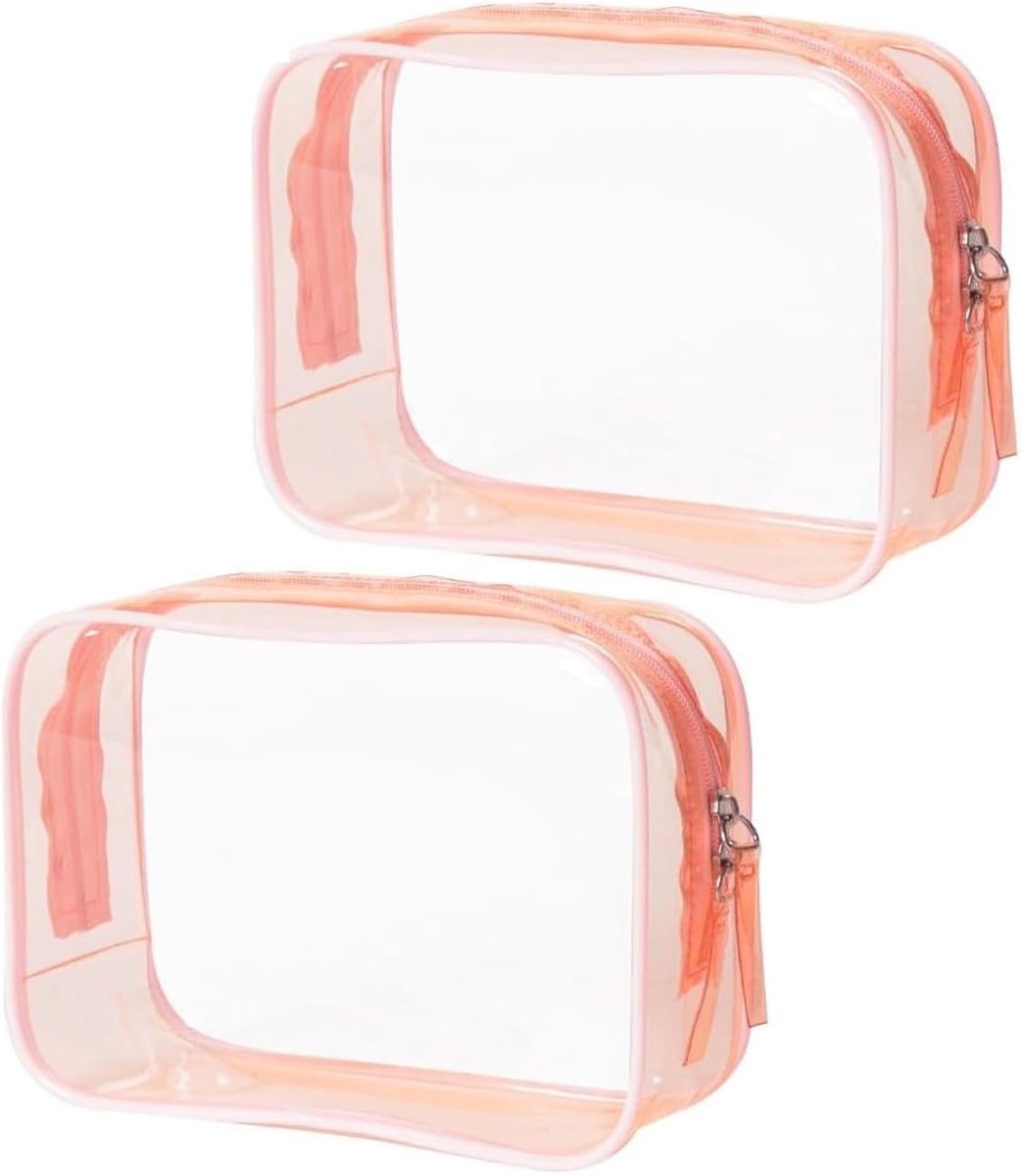 2 x make-uptas, transparant, draagbare pvc-make-uptassen, transparante vakken voor vliegtuig, cosmetica-organizer, waterdicht, voor reizen, opslag, badkamer
