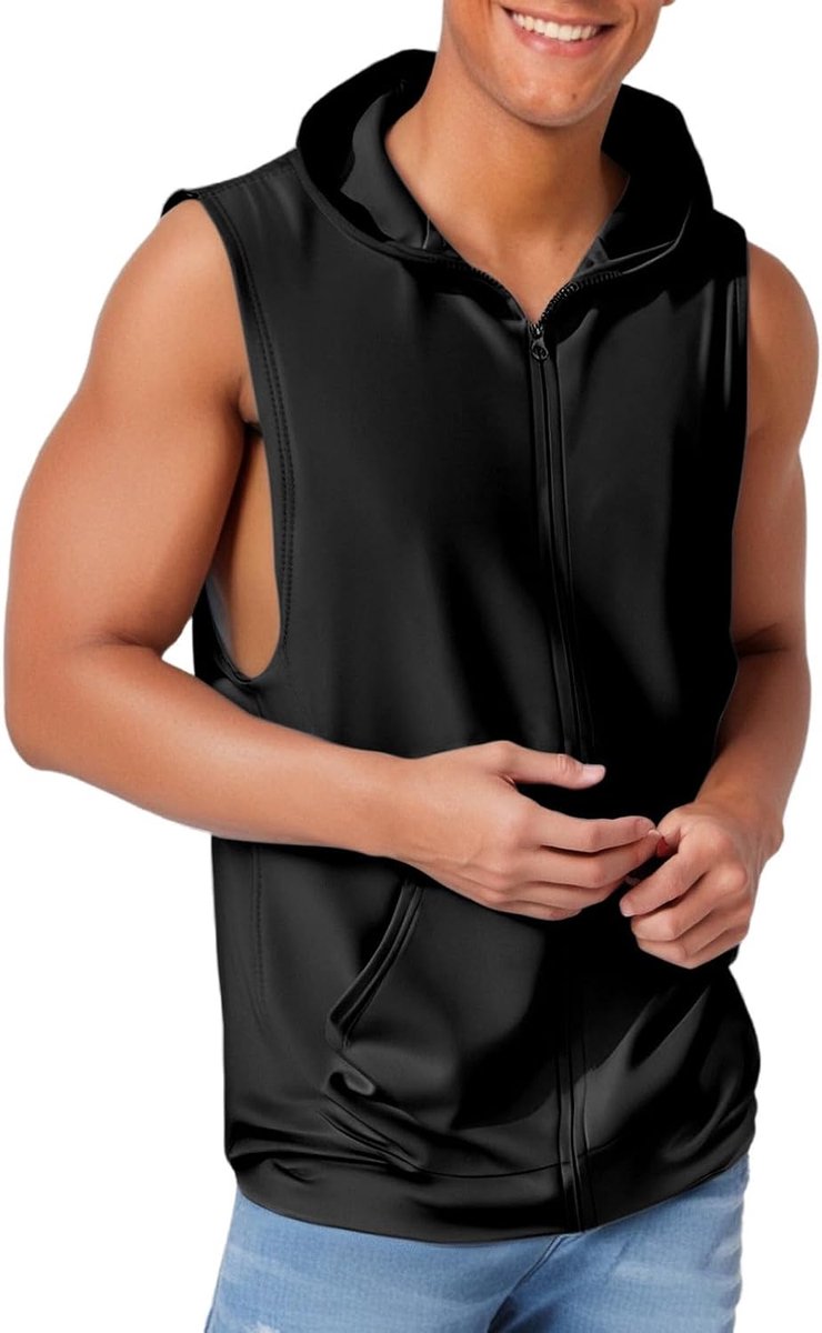 Mouwloos vest met capuchon en ritssluiting voor heren, ideaal voor fitness en zomer 2025