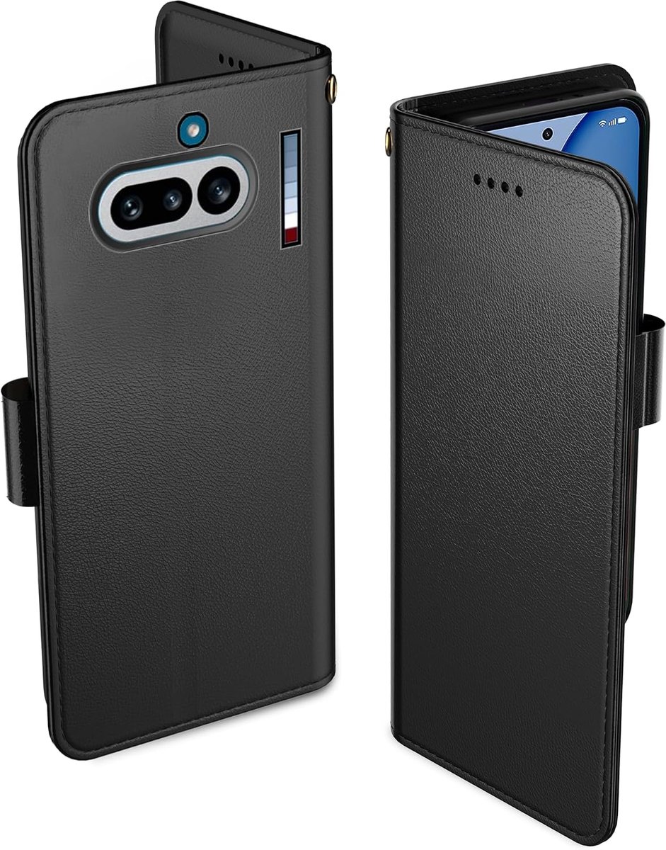 Nothing Phone (4a) Telefoonhoesje, Lederen Fliphoes met 3 Kaartvakken & Kickstand, Anti-Val, Magnetische Sluiting, Compatibel met Nothing Phone (4a) Hoes - Zwart