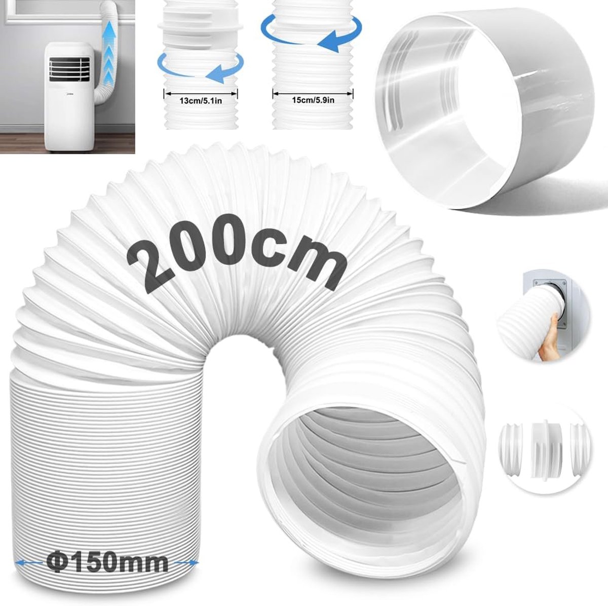 Afvoerslang voor airconditioning,draagbaar, met adapter (2 m)