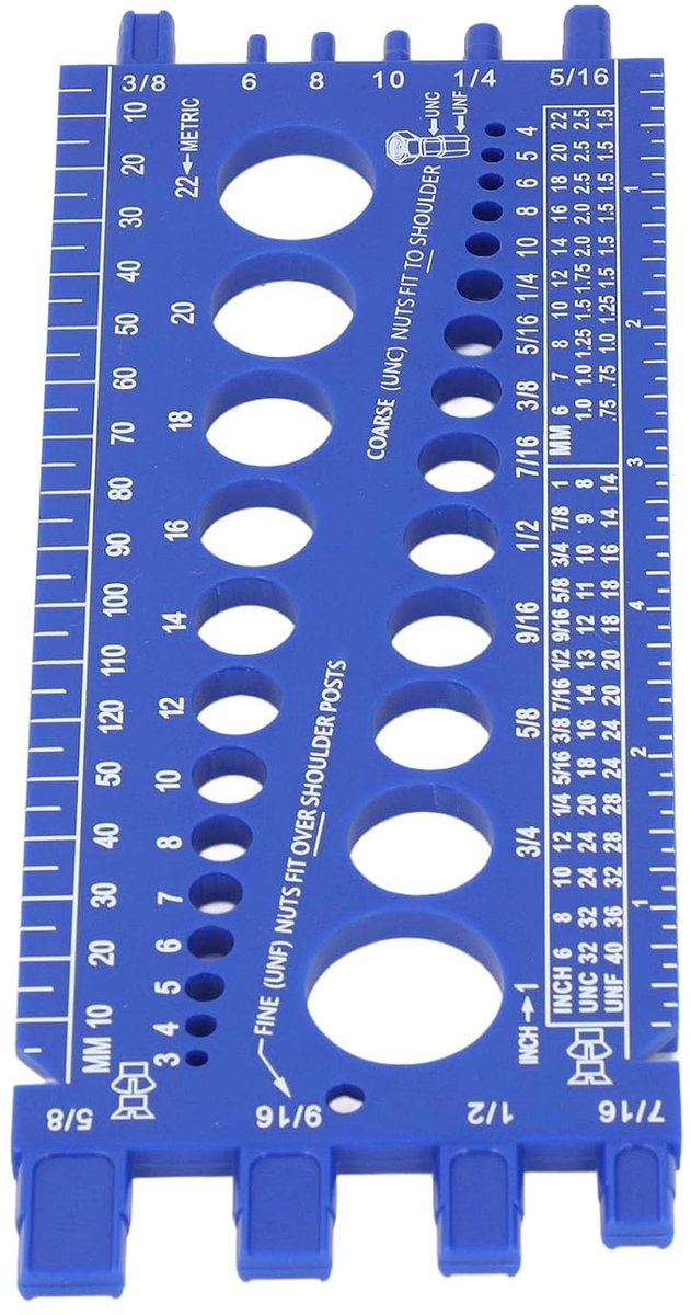 Draadtester voor Moeren en Schroeven, Draadtestmeter, Schroefmeter, Moermeter, Metrisch M3-M22 en Imperiaal #4-3/4 met Wandmontagegat voor Werkplaats en Garage (BLUE)