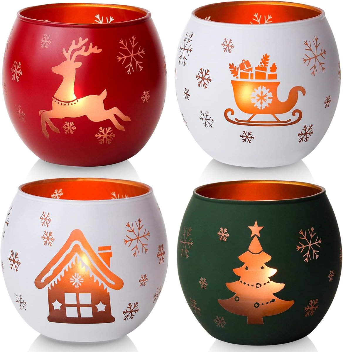 Theelichthouders, kandelaars, set van 4, kerstdecoratie