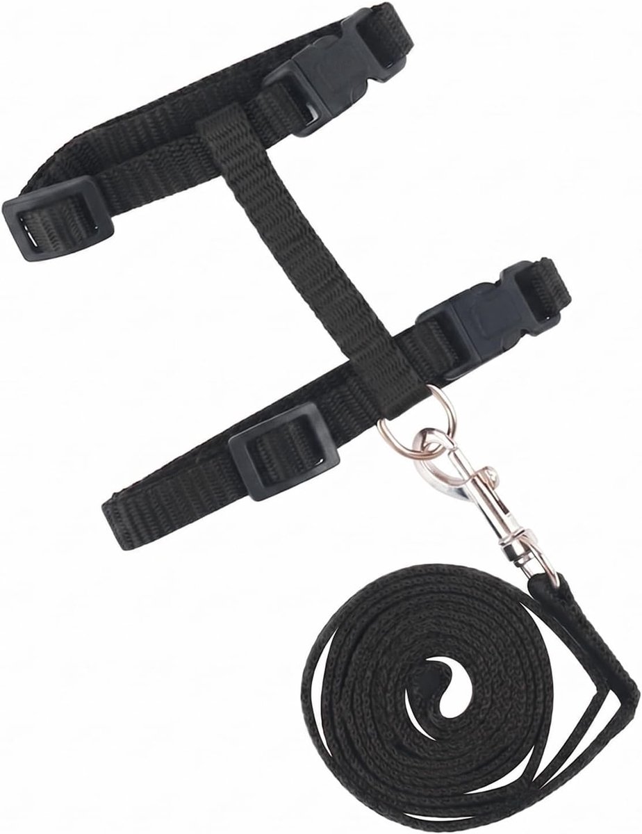 1 stuk verstelbaar nylon harnas, kattenriem, kattenriem, kittenhalsband, kattenharnas met riem, ontsnappingsbestendig, voor kittens, puppy, konijnen, haas (zwart)