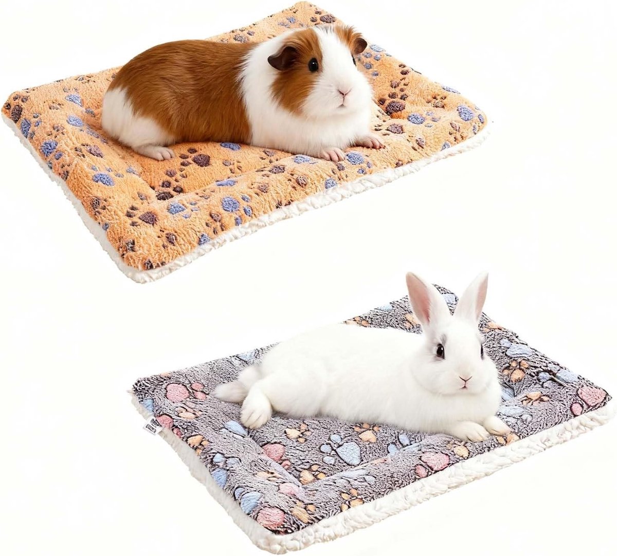 2 stuks warme cavia-deken, 30 x 20 cm, hamster, konijn, bedmat, warme pluizige puppydeken, fleecedeken voor cavia's, voor kleine dieren enz. (gele klauwdruk en diepe koffieprint)