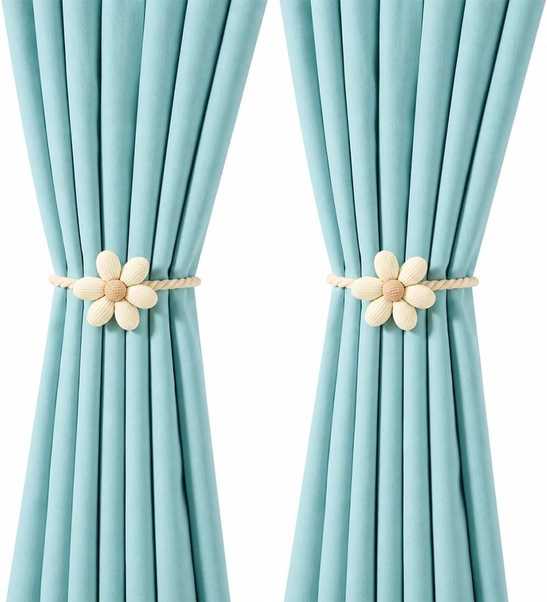 2 stuks gordijnbinders bloemen, decoratieve gordijnbinders van polyester, kleur beige, voor woonkamer, slaapkamer, raam, gordijnen