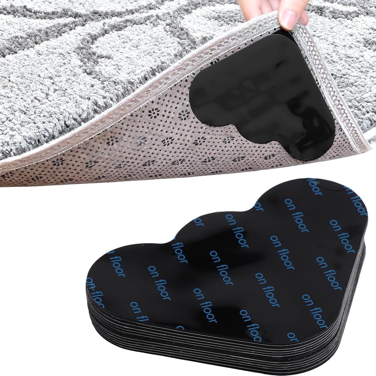12 stuks antislipmatten voor tapijt, dubbelzijdige antislipmat voor tapijt, antislip pads, wasbaar en herbruikbaar, houdt hoeken plat voor woonkamer, slaapkamer, kantoor
