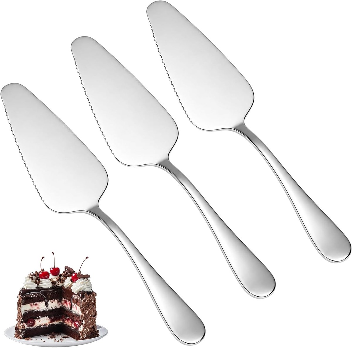 3 stuks taartschep van gepolijst roestvrij staal, 22 cm, taartschep met gekartelde randen, veelzijdige taartschep met ergonomische handgreep, vaatwasmachinebestendig, voor keukens, restaurants