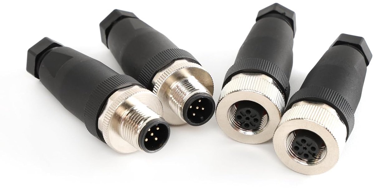 M12 4 Pin Mannelijke Vrouwelijke Draad Connector M12 A Code Veldassemblage Draadbare 12mm Sensor Luchtvaart Connector Industriële Waterdichte Stekkers Socket 250V 4A (Mannelijk+Vrouwelijk, 5Pin