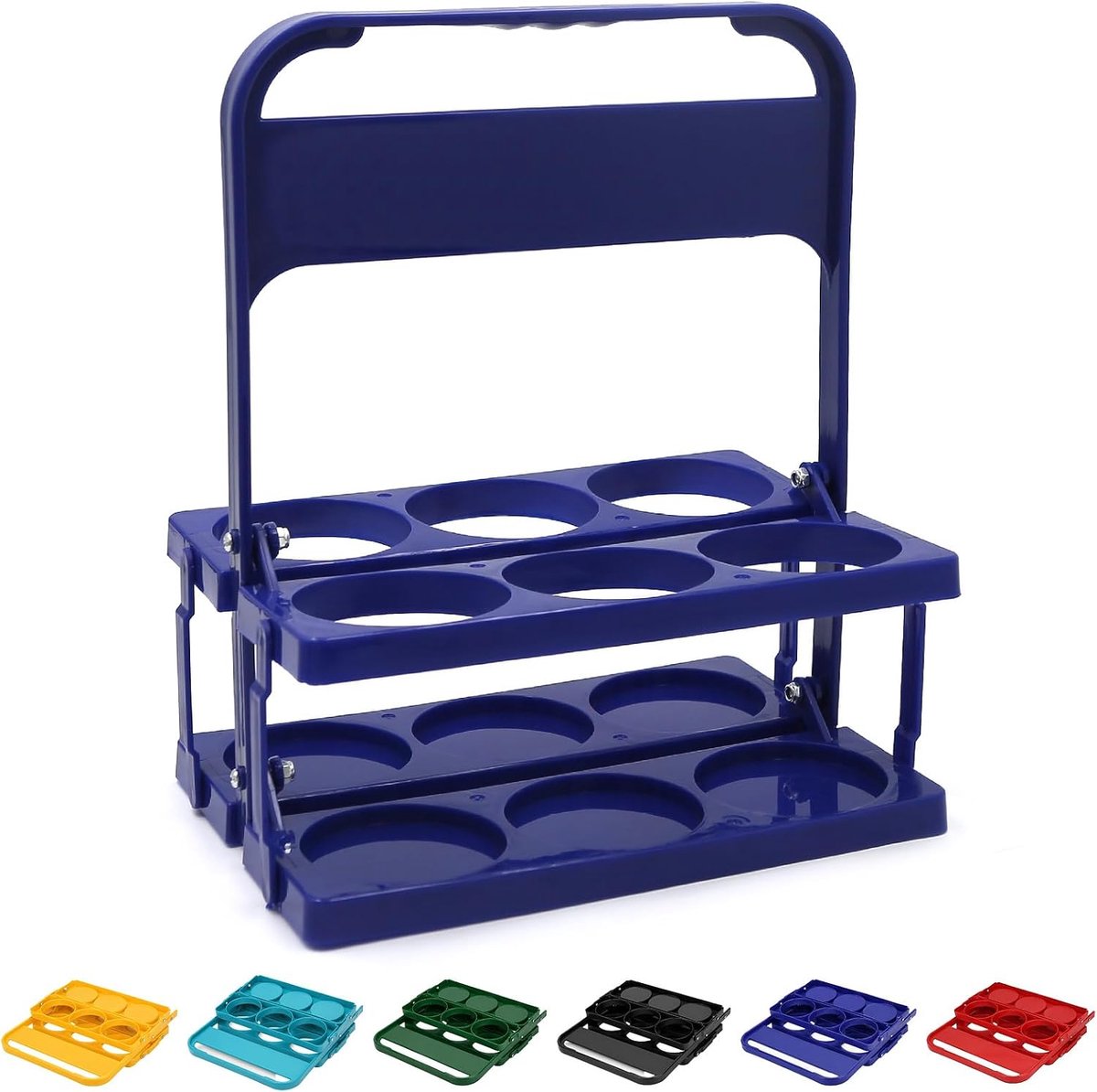 bierfleshouder voor 6 standaardflessen, draagbare plastic bekerhouderkist met stevig handvat, ruimtebesparende drankhouder voor picknickfeesten en kamperen, 26 x 18 x 31 cm (blauw)