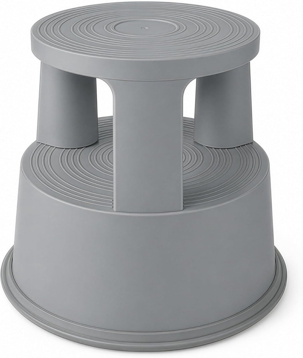 Marshal Rolkruk, kunststof, olifantenvoet, donkergrijs, antislip opstapkruk met wielen, mobiele rolopstap tot 150 kg, 43 cm hoog, stabiele kruk voor kantoor, keuken, werkplaats, magazijn