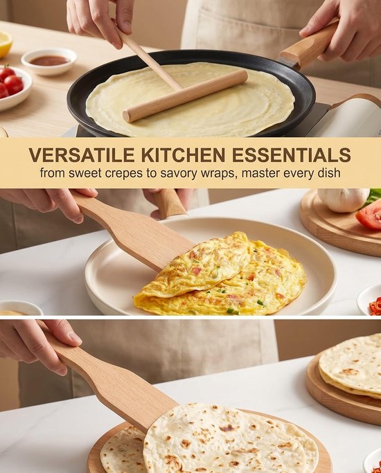 Spatels voor crêpes en pannenkoeken, deegdispenser, hark, strooier, keukengereedschap — afbeelding 4