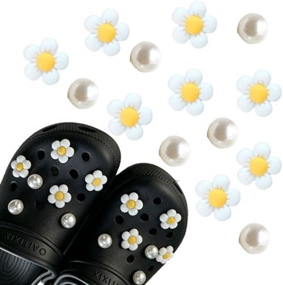 Bedels voor crocs, schattige madeliefjes, broche, bloem, versiering, krokodil, zonnebloem, versiering, schoenen voor meisjes, cadeaus voor Kerstmis, verjaardag