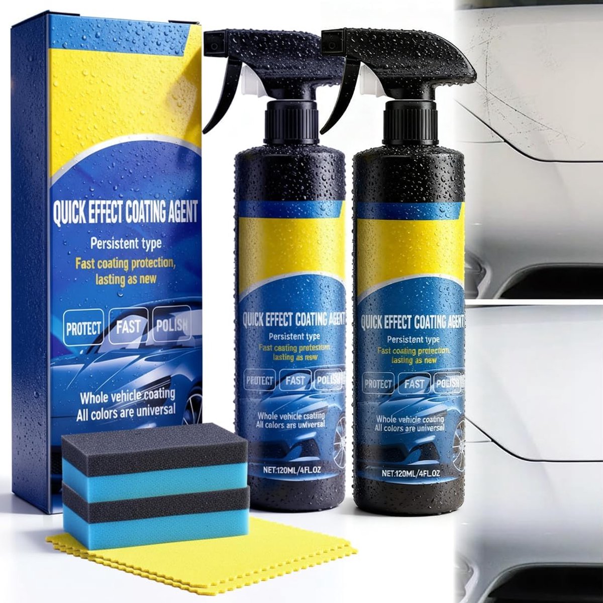 Effect Coating Agent – 3-in-1 zeer beschermende autocoatingspray voor keramische glans en lakbescherming, verwijdert lichte krassen, onmiddellijke hoogglans, bescherming en waterloos wassen (GET