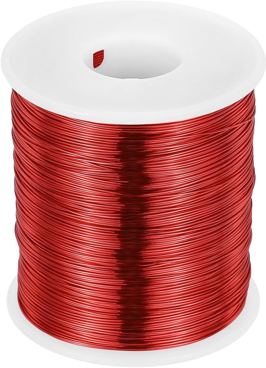 Koperlakdraad, 0,5 mm, 24 AWG, geïsoleerd tot 155 °C koperdraad, lakdraad voor transformatoren, handwerk, elektriciteit en doe-het-zelf, rood (453G)